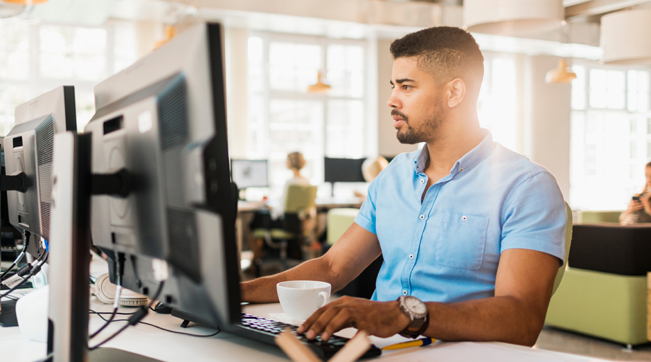 Employee using a computer