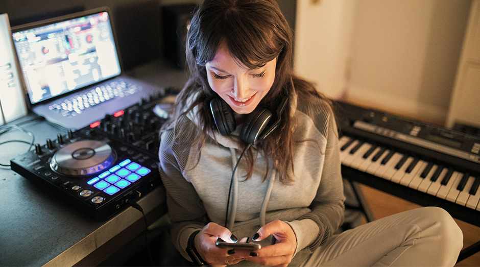 Girl calling on her phone in a basement